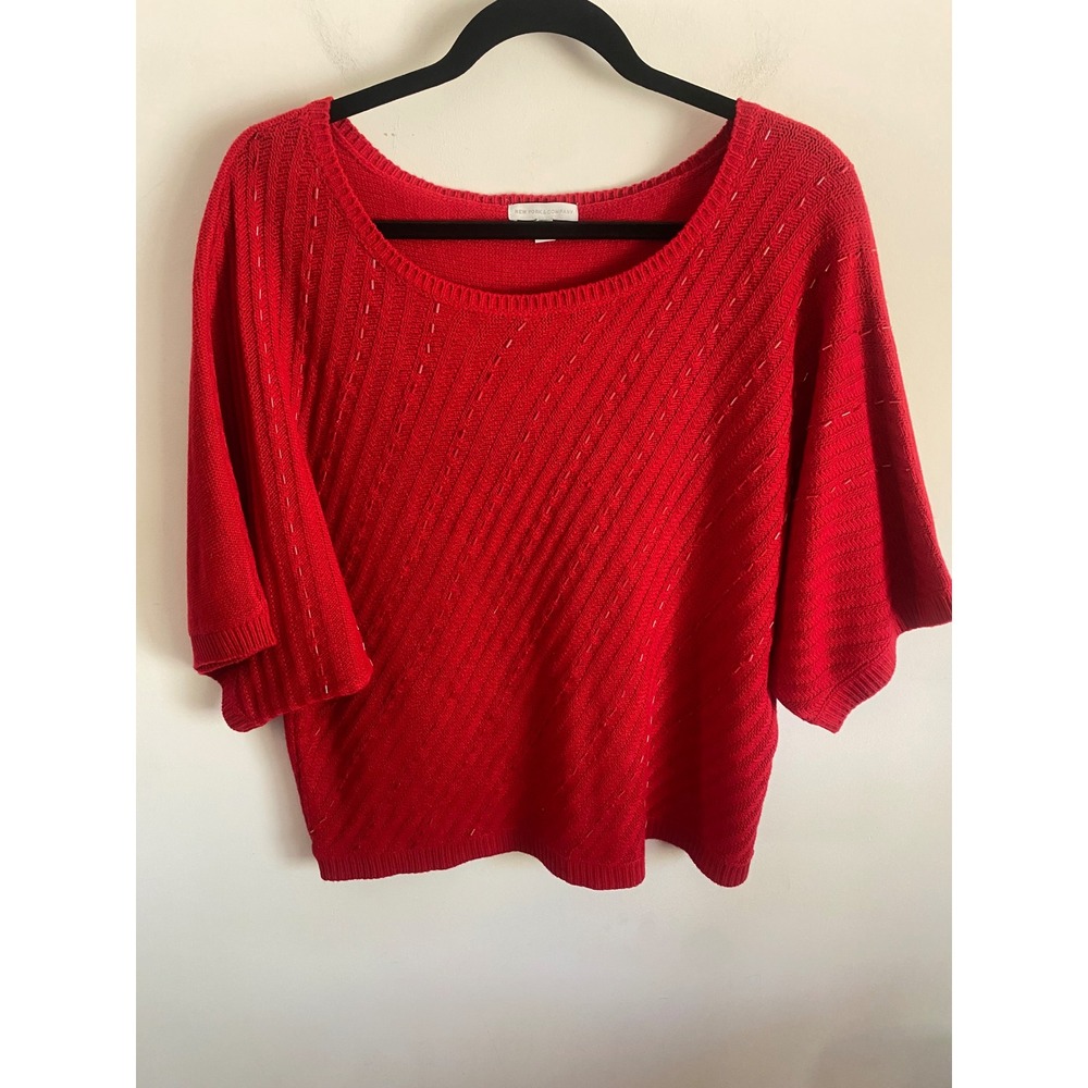 New York & Company Red Beaded Diagonal Ribbed Dolman Sweater XL Womens